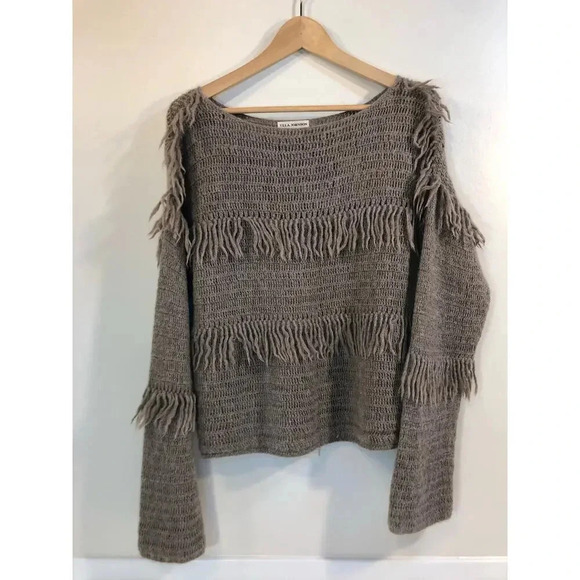 Ulla Johnson Baby Alpaca Lourdes Fringe Pullover Sweater Taupe Size Small - Picture 2 of 7